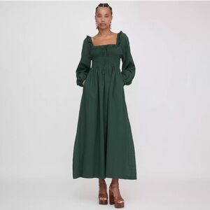 NWT Hill House Home Scarlett Nap Dress Green Shadow Stripe XXS Long Sleeve